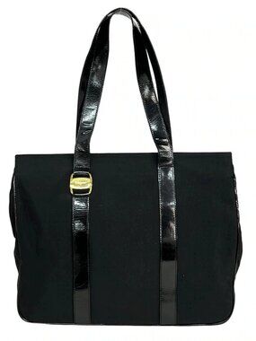 Salvatore Ferragamo Vara BV-215730 Black Nylon Patent Leather Tote Bag